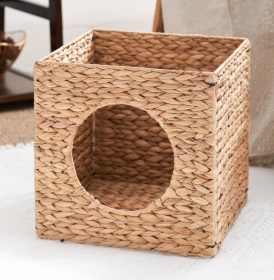 Weave Style Rattan Square Cat Bed Cave