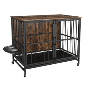 Multifunctional Dog Crate Furniture With Removable Trays Wood Accents Top Opens Medium/ Large Dog