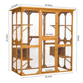 Outdoor Cat Enclosure With Roof 72 Inch High Cat Cabin Large Cat Cage