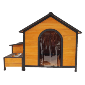 Weather Resistant Strong Playground Dog House With Attached Feeding Center And Toy Storage Box