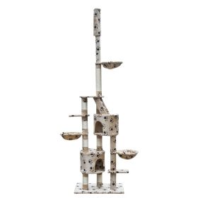 Cat Play Tree Cuddles XL 90.6- 102.4 inch Beige with Paw Prints