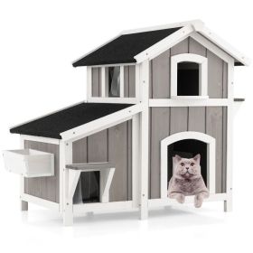 Outdoor 2-Story Wooden Feral Cat House with Escape Door