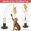 2 Cat Wand Toys with Suction Cup Double Head Interactive Cat Feather Toy 9Pcs Teaser Replacements with Bell Cats Self Playing Hanging Indoor Cat Toy