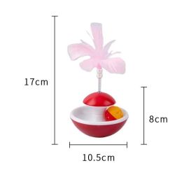 Durable Fun Cat Toy for entertaining itself Mini Favorite Feather Tumbler with small ball Kitten Toys (Color: Red)