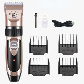 Dog Cat Grooming Kit; Low Noise; pet grooming; Rechargeable; Pet Hair Thick Coats Hair Trimmers Set (Color: Gold)