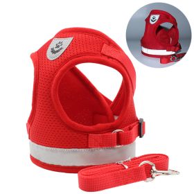 dog Harnesses and dog leash set; Pet Chest Strap Vest Dog with Leash Reflective Breathable Dog Pet Supplies (Specification (L * W): S, colour: red)