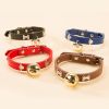 Genuine Leather Pet Collars paw print or bone accents with bell on collar