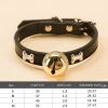 Genuine Leather Pet Collars paw print or bone accents with bell on collar