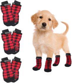 Holiday Anti-Slip Dog Socks; Waterproof Paw Protectors with Reflective Straps Traction Control for Indoor & Outdoor Wear; 4pcs (colour: Yellow dog claw, size: M(4 packs only))