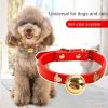 Genuine Leather Pet Collars paw print or bone accents with bell on collar